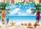 Summer Hawaiian Beach Backdrop Tropical Palm Flower Surfboard Starfish Glitter Beach Photography Background